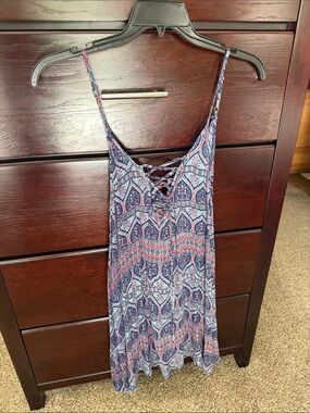 Roxy Paisley Lace-Up Swim Coverup - Navy/Pink